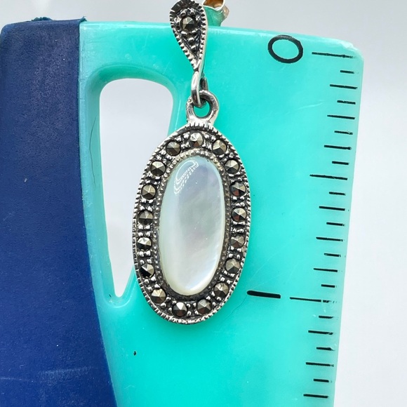 Marcasite, Mother of Pearl & Sterling Earrings - Picture 2 of 3